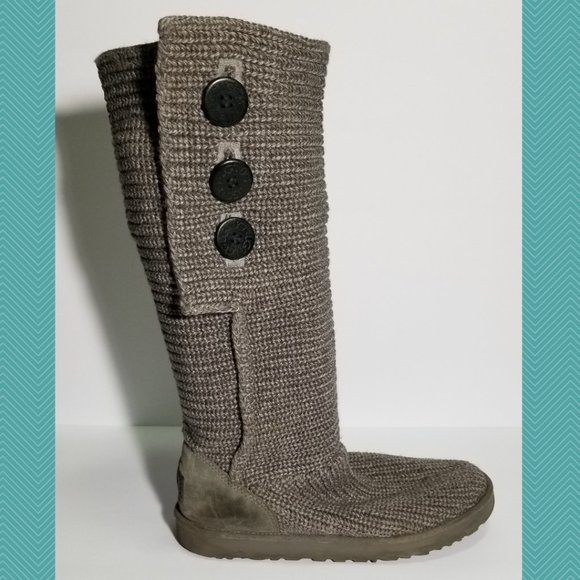 UGG Gray Chunky Wool Sweater Knit Cardy Mid Calf Boots Cozy - Picture 3 of 10